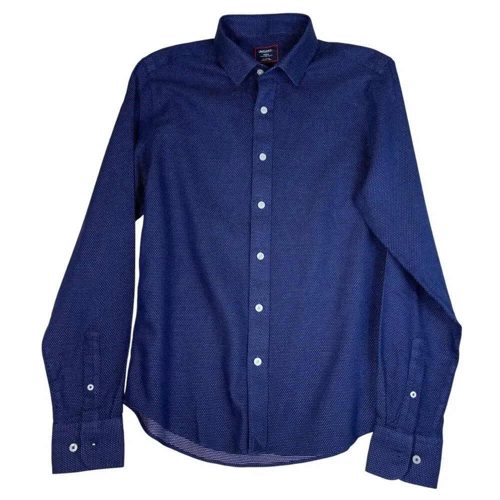 UNTUCKit Slim-Fit Blue Micro-Patterned Wrinkle-Free Button-Down Shirt Size Small